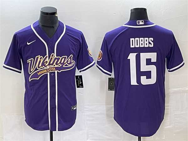 Men%27s Minnesota Vikings #15 Josh Dobbs Purple Cool Base Stitched Baseball Jersey